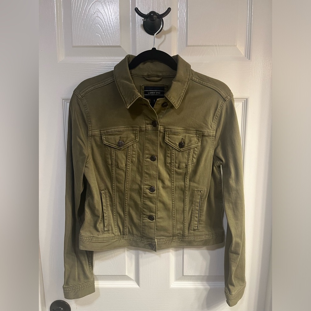 Lands End Olive Green Denim Jacket